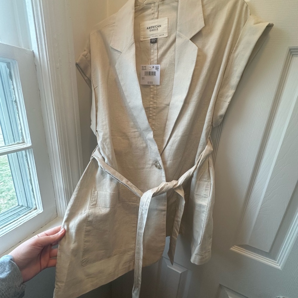 American Eagle Linen-Blend Tie Waist Vest